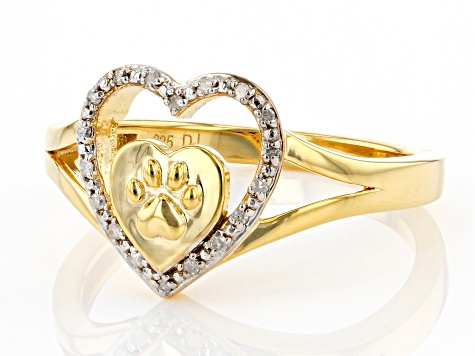 Diamond Accent 14k Yellow Gold Over Sterling Silver Paw Print And Heart Open Design Ring