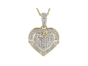 White Diamond 14k Yellow Gold Over Sterling Silver Heart Pendant With 18" Rope Chain 0.50ctw