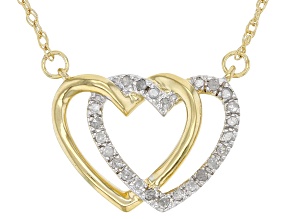 White Diamond 14k Yellow Gold Over Sterling Silver Intertwining Heart Necklace 0.10ctw
