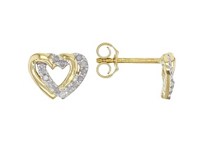 White Diamond 14k Yellow Gold Over Sterling Silver Intertwining Heart Earrings 0.15ctw