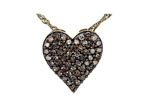 Champagne Diamond 14k Yellow Gold Over Sterling Silver Heart Shaped Cluster Pendant 0.80ctw
