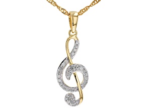 White Diamond 14k Yellow Gold Over Sterling Silver Music Note Pendant With 18" Chain 0.30ctw