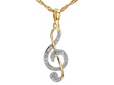 White Diamond 14k Yellow Gold Over Sterling Silver Treble Clef Pendant With 18" Chain 0.30ctw