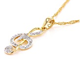 White Diamond 14k Yellow Gold Over Sterling Silver Treble Clef Pendant With 18" Chain 0.30ctw