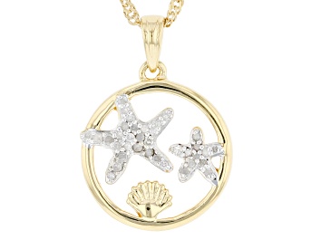 Picture of White Diamond 14k Yellow Gold Over Sterling Silver Starfish Pendant With 18" Singapore Chain 0.15ctw