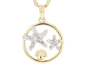 White Diamond 14k Yellow Gold Over Sterling Silver Starfish Pendant With 18" Singapore Chain 0.15ctw