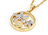 White Diamond 14k Yellow Gold Over Sterling Silver Starfish Pendant With 18" Singapore Chain 0.15ctw