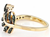 Green And White Diamond 14k Yellow Gold Over Sterling Silver Leaf Bypass Ring 0.35ctw