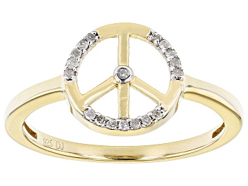 Picture of White Diamond Accent 14k Yellow Gold Over Sterling Silver Peace Sign Ring
