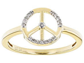 White Diamond Accent 14k Yellow Gold Over Sterling Silver Peace Sign Ring