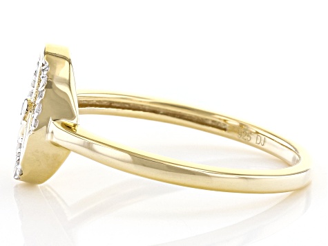 White Diamond Accent 14k Yellow Gold Over Sterling Silver Peace Sign Ring