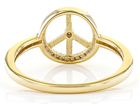 White Diamond Accent 14k Yellow Gold Over Sterling Silver Peace Sign Ring