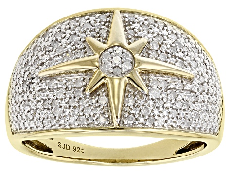 White Diamond 14k Yellow Gold Over Sterling Silver Wide Band Star Ring 0.25ctw