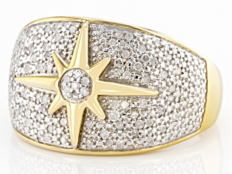 White Diamond 14k Yellow Gold Over Sterling Silver Wide Band Star Ring 0.25ctw