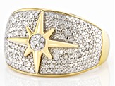 White Diamond 14k Yellow Gold Over Sterling Silver Wide Band Star Ring 0.25ctw