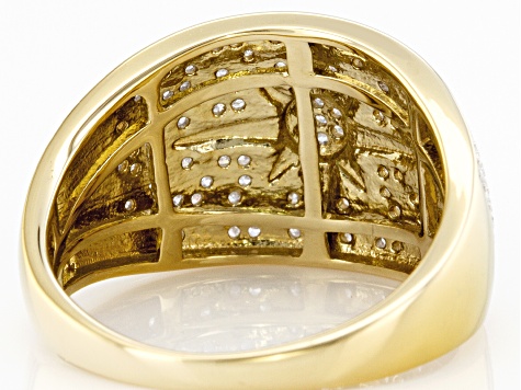White Diamond 14k Yellow Gold Over Sterling Silver Wide Band Star Ring 0.25ctw