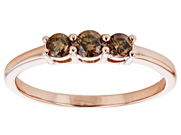 Picture of Champagne Diamond 14k Rose Gold Over Sterling Silver 3-Stone Band Ring 0.33ctw