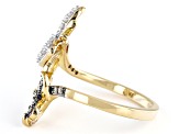 White & Champagne Diamond 14k Yellow Gold Over Sterling Silver Butterfly & Clover Bypass Ring .55ctw