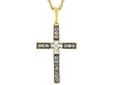Champagne And White Diamond 14k Yellow Gold Over Sterling Silver Cross Pendant With Chain 0.40ctw
