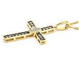 Champagne And White Diamond 14k Yellow Gold Over Sterling Silver Cross Pendant With Chain 0.40ctw