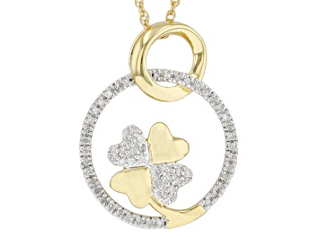 Picture of White Diamond 14k Yellow Gold Over Sterling Silver Clover Pendant With 18" Rope Chain 0.25ctw