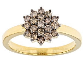 Champagne Diamond 14k Yellow Gold Over Sterling Silver Cluster Ring 0.50ctw