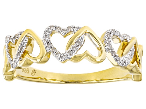 White Diamond 14k Yellow Gold Over Sterling Silver Heart Link Ring 0.10ctw