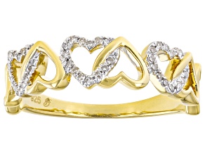 White Diamond 14k Yellow Gold Over Sterling Silver Heart Link Ring 0.10ctw