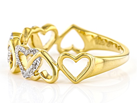 White Diamond 14k Yellow Gold Over Sterling Silver Heart Link Ring 0.10ctw