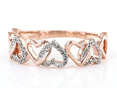 White Diamond 14k Rose Gold Over Sterling Silver Heart Link Ring 0.10ctw