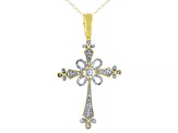 White Diamond 14k Yellow Gold Over Sterling Silver Cross Pendant With 20" Cable Chain 0.20ctw