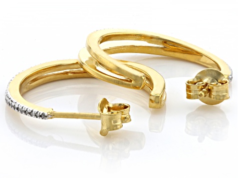 White Diamond 14k Yellow Gold Over Sterling Silver J-Hoop Earrings 0.15ctw