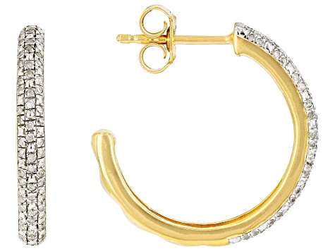 White Diamond 14k Yellow Gold Over Sterling Silver J-Hoop Earrings 0.25ctw