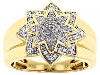 White Diamond 14k Yellow Gold Over Sterling Silver Cluster Ring 0.10ctw