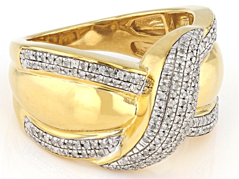 White Diamond 14k Yellow Gold Over Sterling Silver Crossover Band Ring 0.25ctw