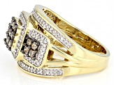 Champagne And White Diamond 14k Yellow Gold Over Sterling Silver Quad Ring 1.00ctw