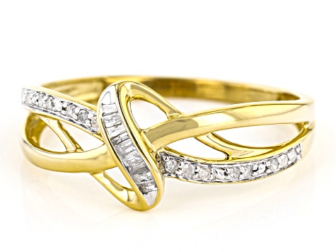 White Diamond 14k Yellow Gold Over Sterling Silver Crossover Ring 0.10ctw