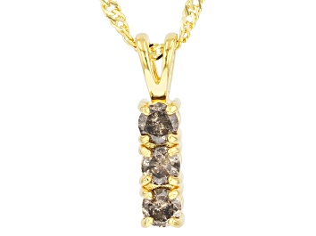 Picture of Champagne Diamond 14k Yellow Gold Over Sterling Silver 3-Stone Pendant With 18" Chain 0.45ctw