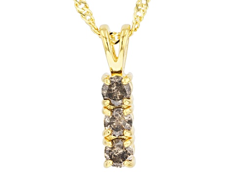 Champagne Diamond 14k Yellow Gold Over Sterling Silver 3-Stone Pendant With 18" Chain 0.45ctw