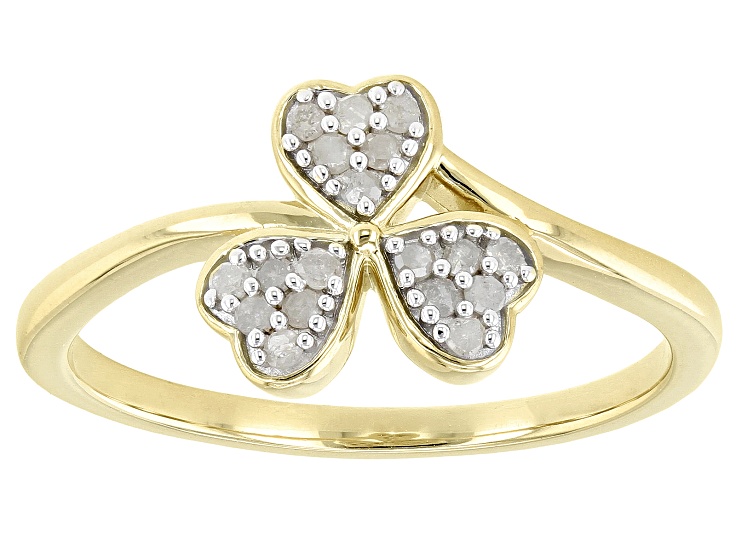 White Diamond 14k Yellow Gold Over Sterling Silver Three Leaf Clover Ring  0.15ctw - ENG358