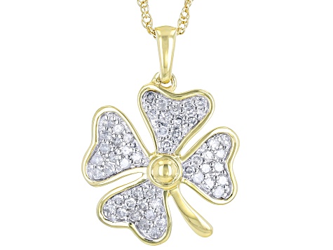White Diamond 14k Yellow Gold Over Sterling Silver Clover Pendant With ...