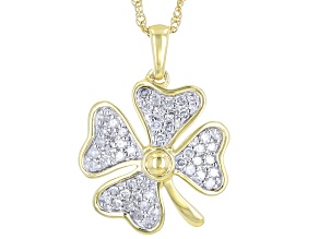White Diamond 14k Yellow Gold Over Sterling Silver Clover Pendant With 18" Rope Chain 0.33ctw