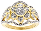 White Diamond 14k Yellow Gold Over Sterling Silver Floral Ring 0.33ctw