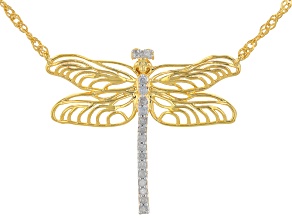 White Diamond 14k Yellow Gold Over Sterling Silver Dragonfly Necklace 0.10ctw