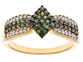 Green And White Diamond 14k Yellow Gold Over Sterling Silver Cluster Ring 0.60ctw