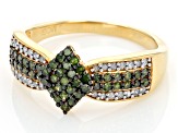 Green And White Diamond 14k Yellow Gold Over Sterling Silver Cluster Ring 0.60ctw