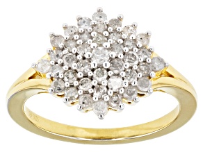 White Diamond 14k Yellow Gold Over Sterling Silver Cluster Ring 0.80ctw