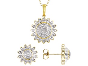 White Diamond 14k Yellow Gold Over Sterling Silver Cluster Pendant & Earring Jewelry Set 0.50ctw