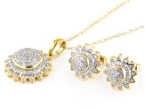 White Diamond 14k Yellow Gold Over Sterling Silver Cluster Pendant & Earring Jewelry Set 0.50ctw