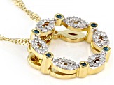 Blue & White Diamond 14k Yellow Gold Over Sterling Silver Slide Pendant With Singapore Chain 0.25ctw